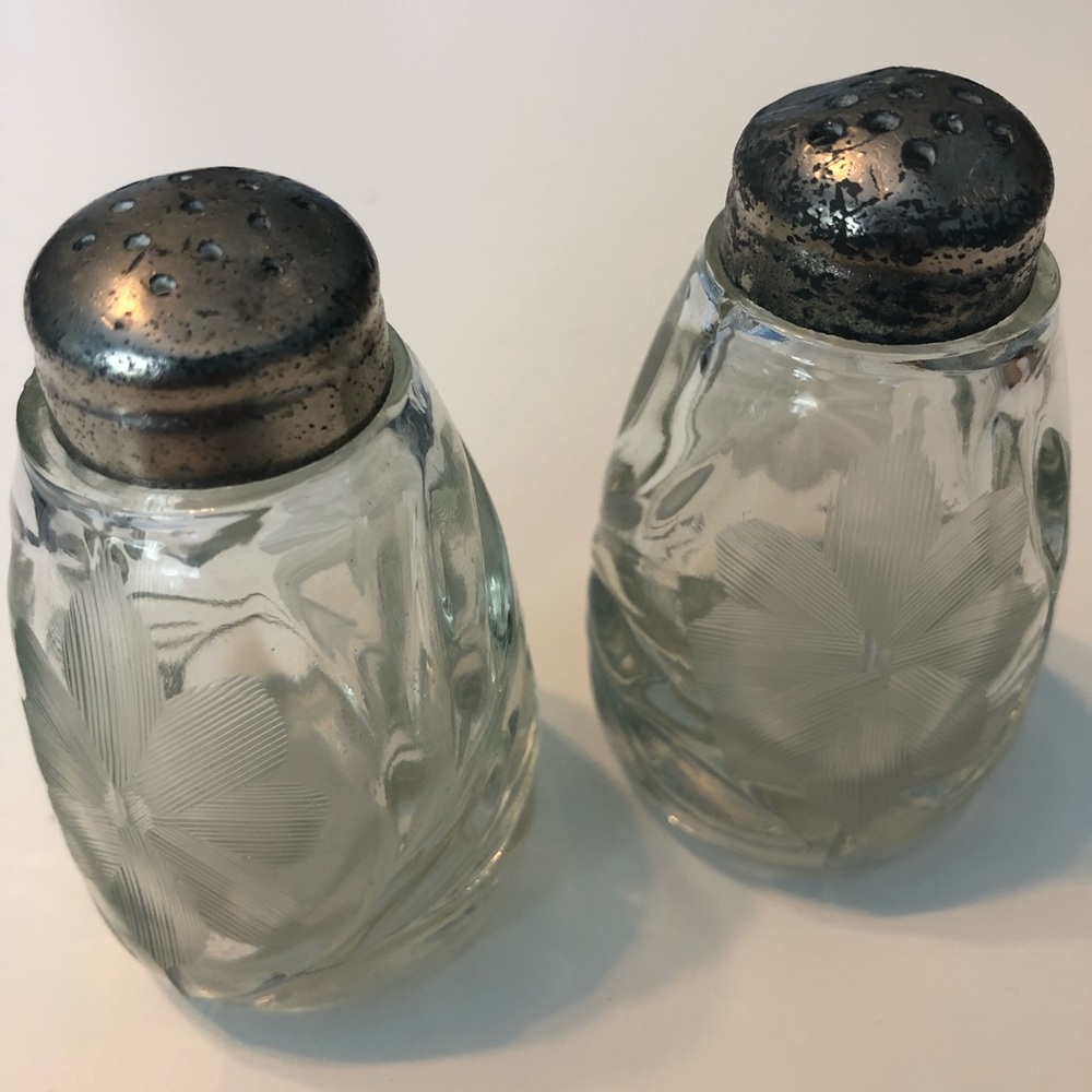 Vintage glass S&P shakers - molded and etched